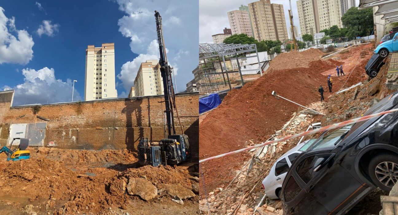 Muro desaba em prédio da Mooca (SP) e causa danos em carros