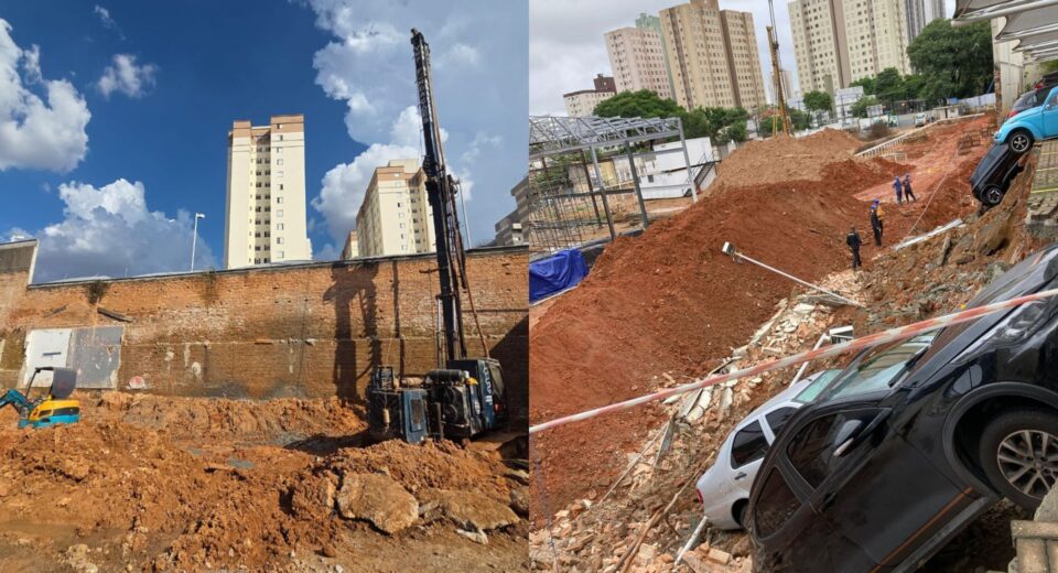 Muro desaba em prédio da Mooca (SP) e causa danos em carros