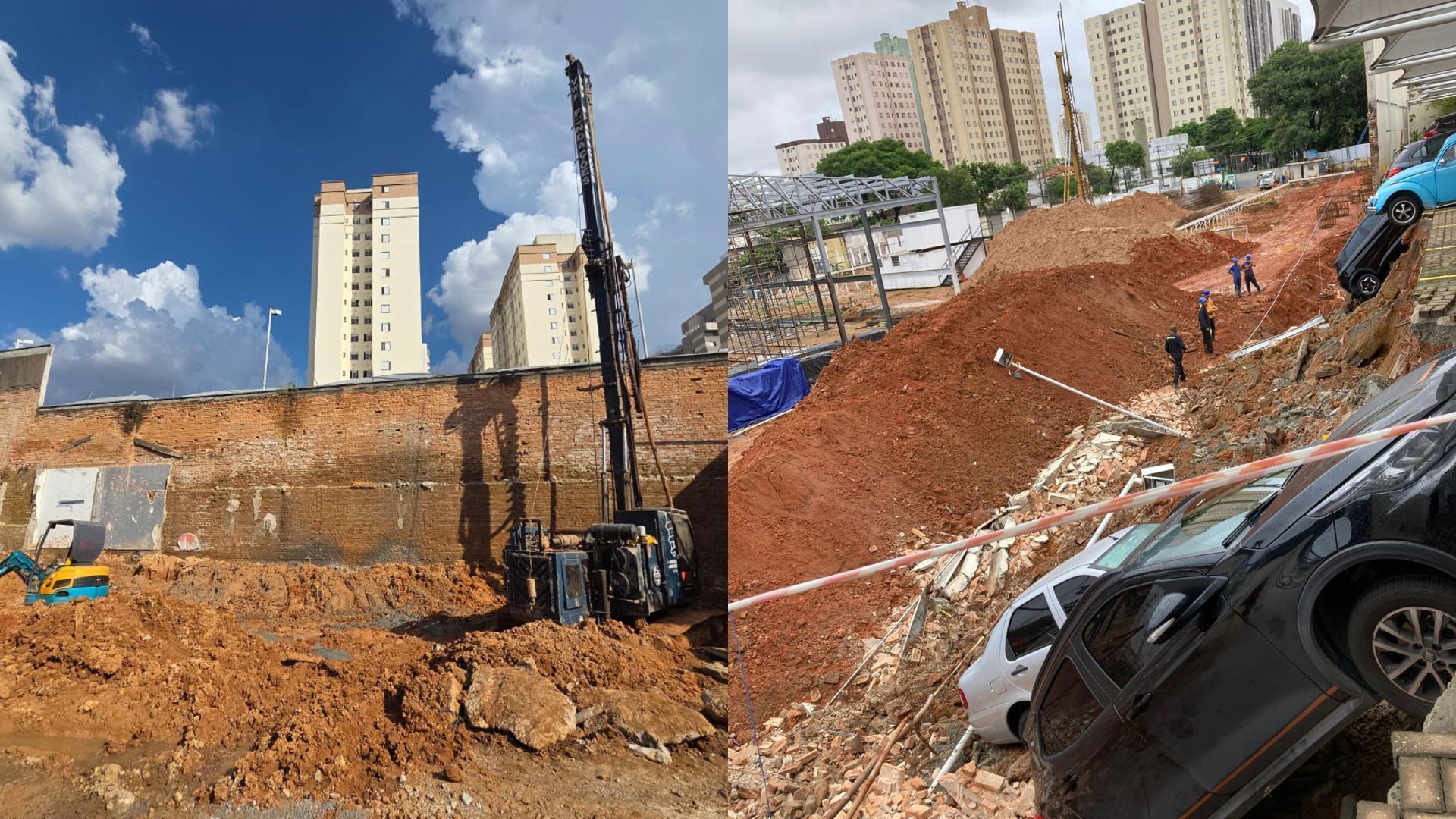 Muro desaba em prédio da Mooca (SP) e causa danos em carros