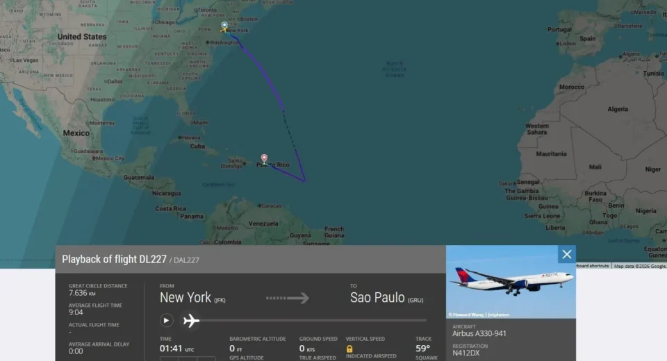 Voo da Delta de Nova York para São Paulo com conexão em Porto Rico