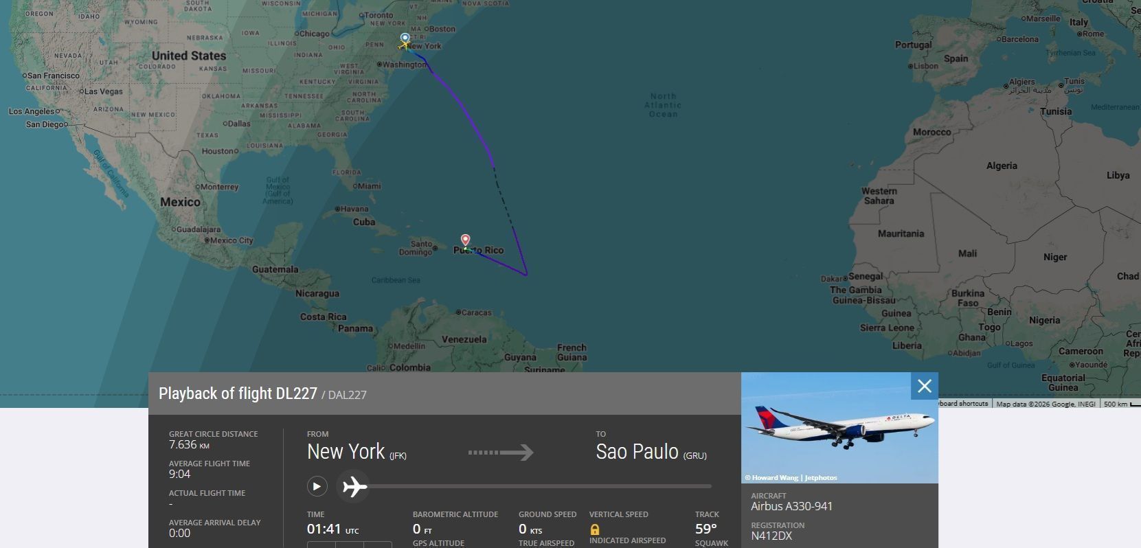 Voo da Delta de Nova York para São Paulo com conexão em Porto Rico