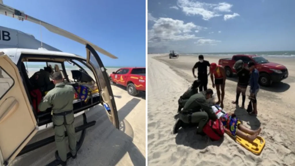 Helicóptero resgata turista após acidente com quadriciclo em Jericoacoara