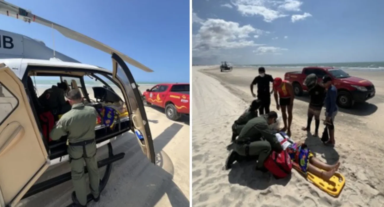 Helicóptero resgata turista após acidente com quadriciclo em Jericoacoara