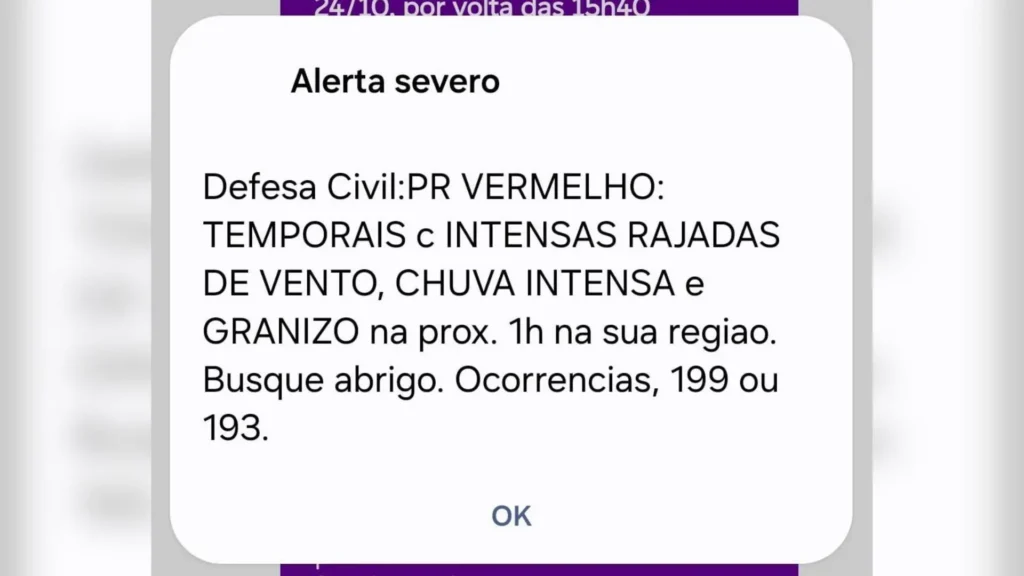 Defesa Civil do Paraná emite alerta vermelho para tempestades rápidas