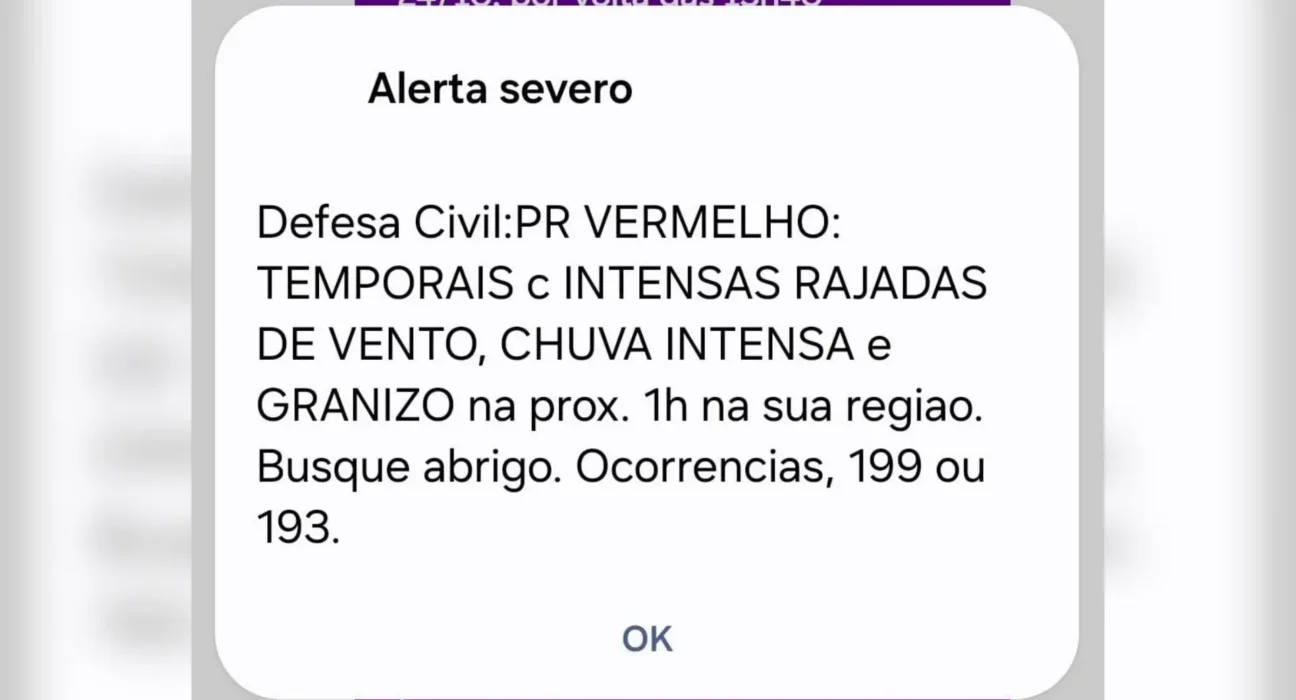 Defesa Civil do Paraná emite alerta vermelho para tempestades rápidas