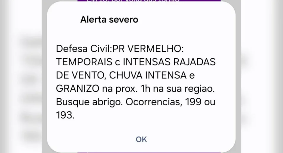 Defesa Civil do Paraná emite alerta vermelho para tempestades rápidas